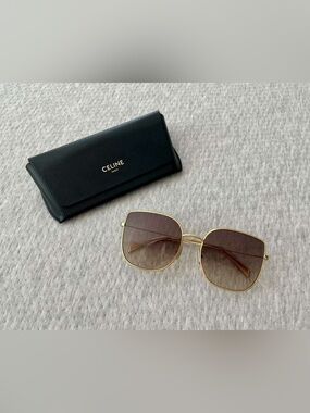 Celine Gold Frame Brown Gradient Square Sunglasses with Black Case